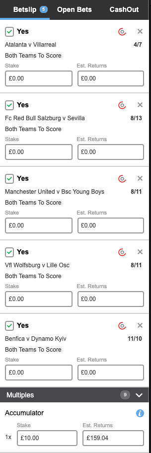 UEFA Champions League BTTS Tips at Betfred