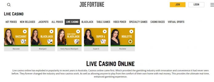 joe fortune live casino
