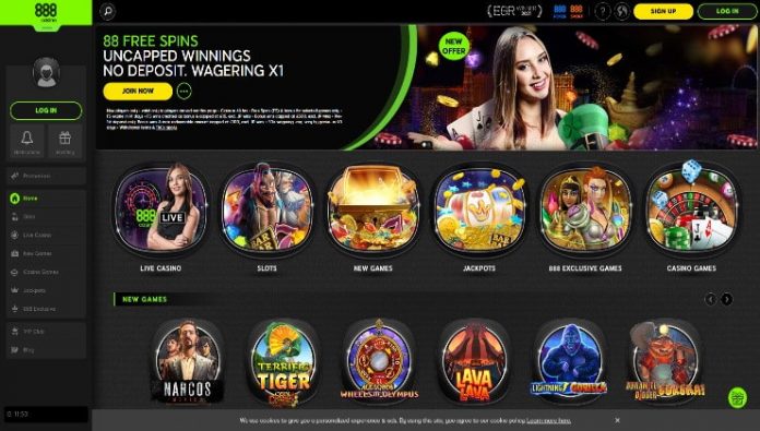 The homepage of the 888 Casino platform