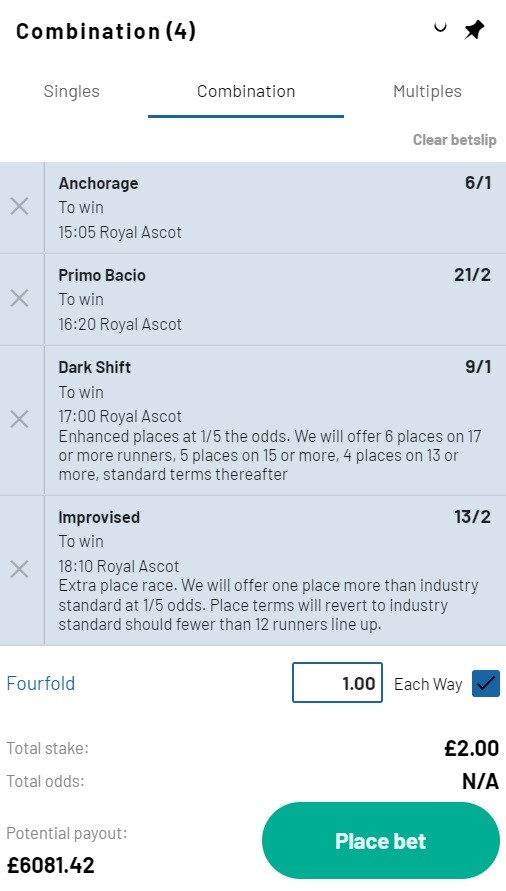 Paul Kealy Royal Ascot tips day 2 betslip