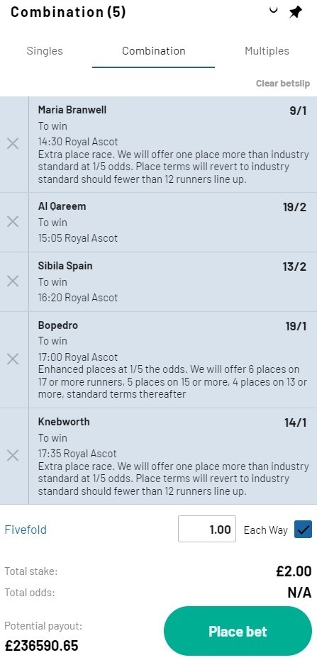 Tom Segal Royal Ascot tips day 2 betslip