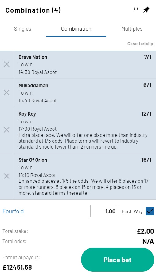 Tom Segal Royal Ascot tips day 3 betslip