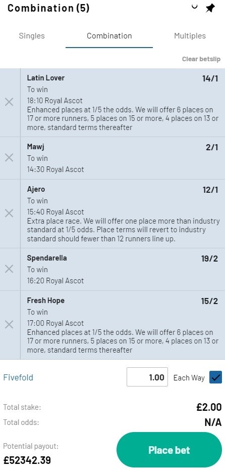 Tom Segal Royal Ascot tips day 4 betslip