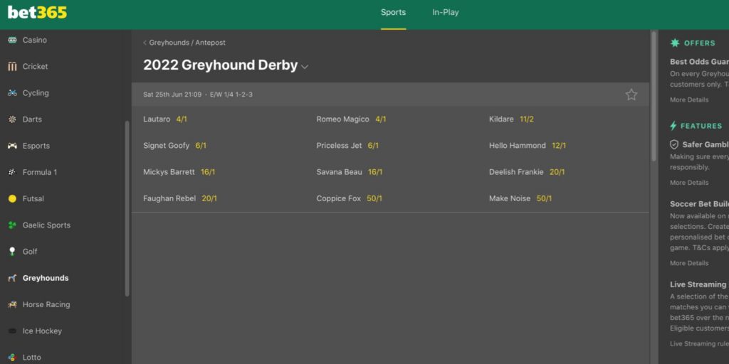greyhound derby bet365