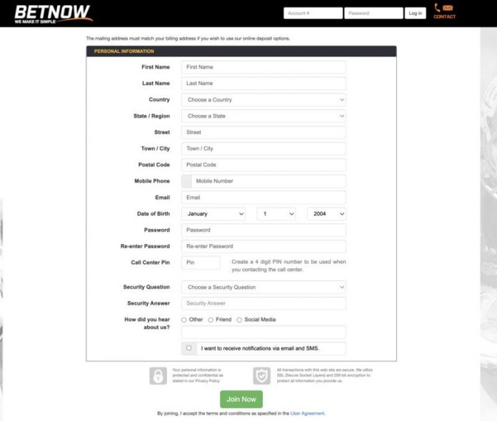 BetNow Registration Form