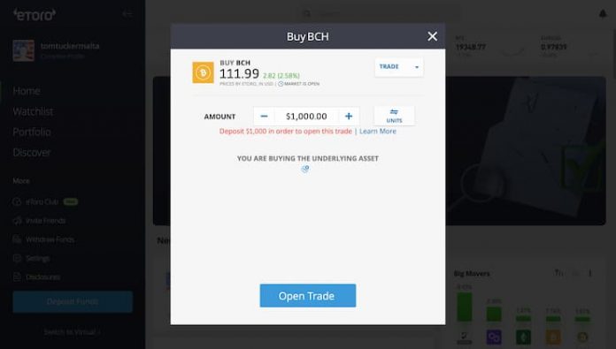 eToro Buy Bitcoin Cash