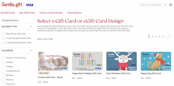 vanilla gift card- choose card