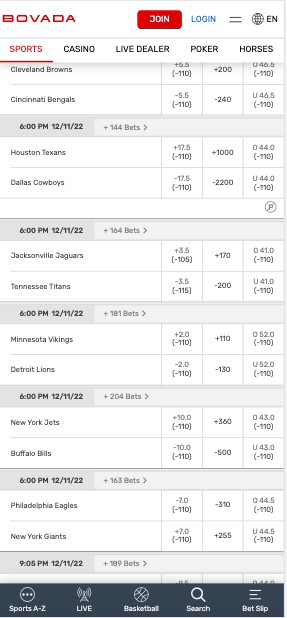 Bovada NFL betting apps lines