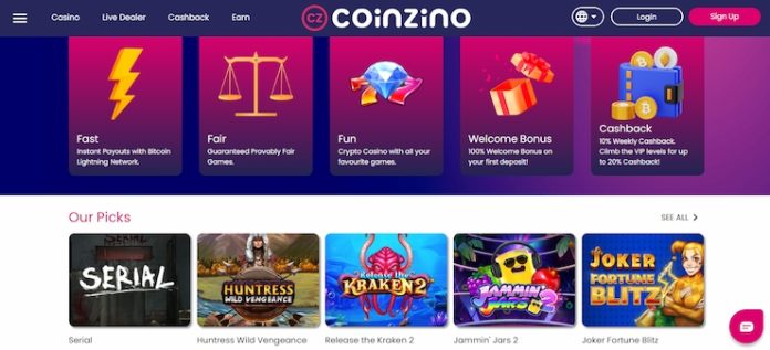 Coinzino Easy withdrawal casino with no verification
