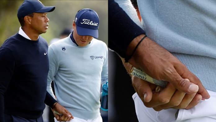 Tiger Woods hands Justin Thomas A Tampon Golf