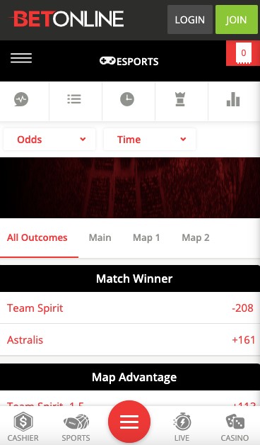 BetOnline live betting Esports app