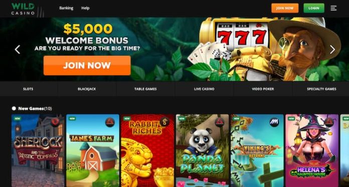 Wild Casino gambling homepage 