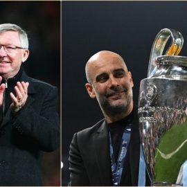 Ferguson And Guardiola With UEFA Champions League