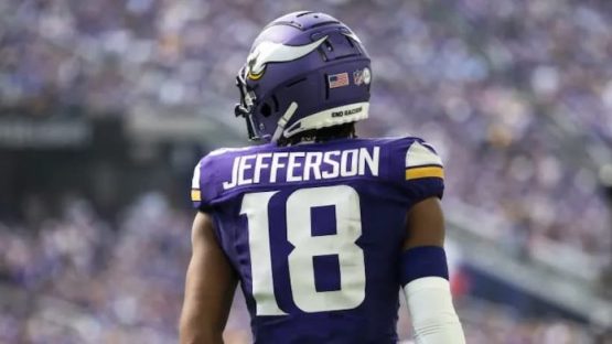 Justin Jefferson back of uni Vikings pic