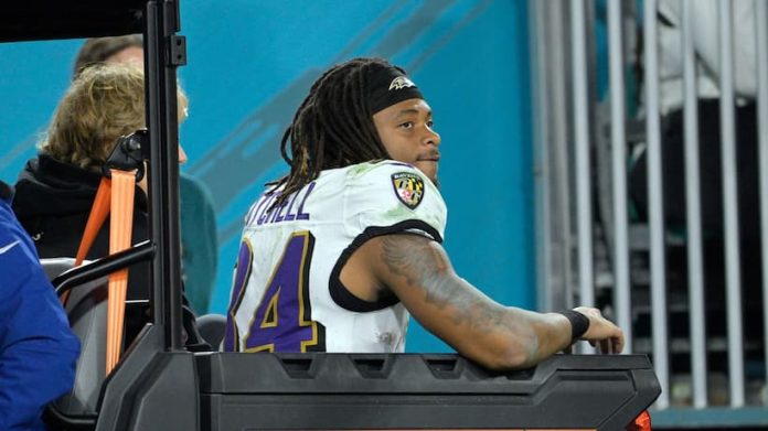 Keaton Mitchell Ravens injury pic