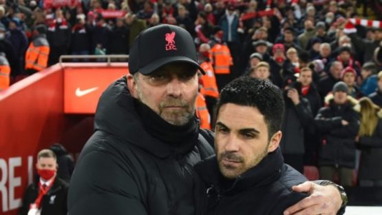 Liverpool And Arsenal Managers Jurgen Klopp And Mikel Arteta