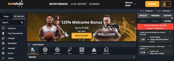 BetWhale Review - sportsbook homepage