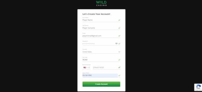 Register an Account at Wild Casino