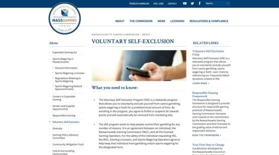 Massachusetts voluntary self exclusion program