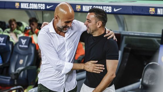 Pep Guardiola With Barcelona Manager Xavi