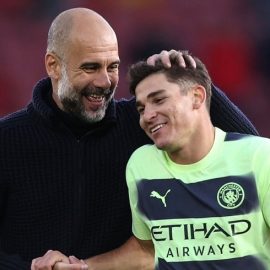 Pep Guardiola And Julian Alvarez At Manchester City