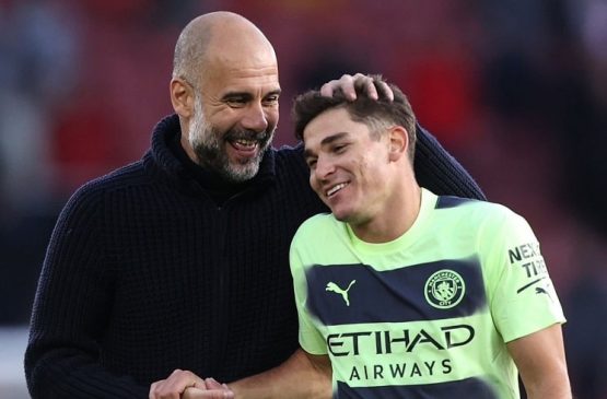 Pep Guardiola And Julian Alvarez At Manchester City