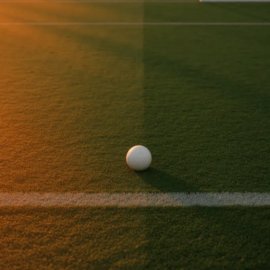 Overhead pitch view at golden hour with Côte d'Ivoire flag colours lighting the grass, match ball on centre spot, shallow depth of field.