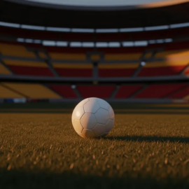 Empty floodlit stadium corner-flag view at dusk, red and gold accent lighting, match ball on centre spot, Ghana World Cup 2026 odds.