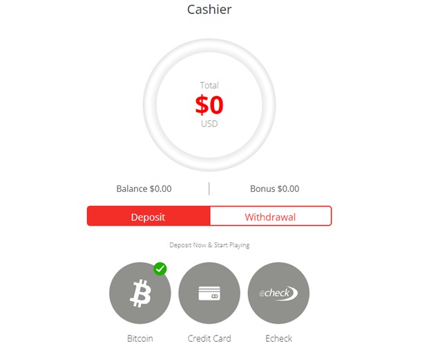 Cashier screen of BetOnline