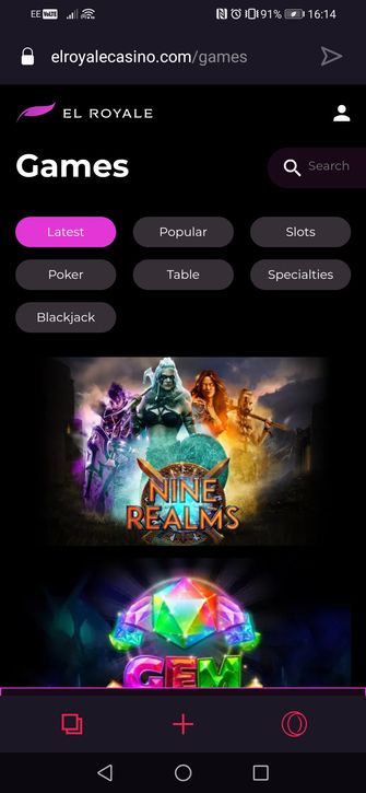 El Royale Casino mobile homepage