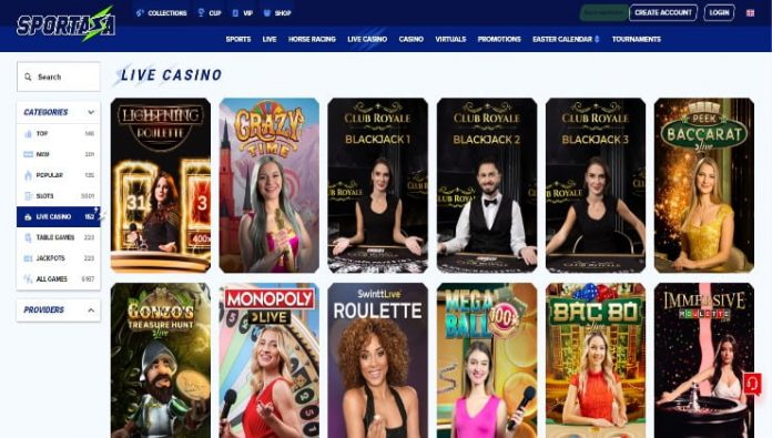 The live casino section at Sportaza