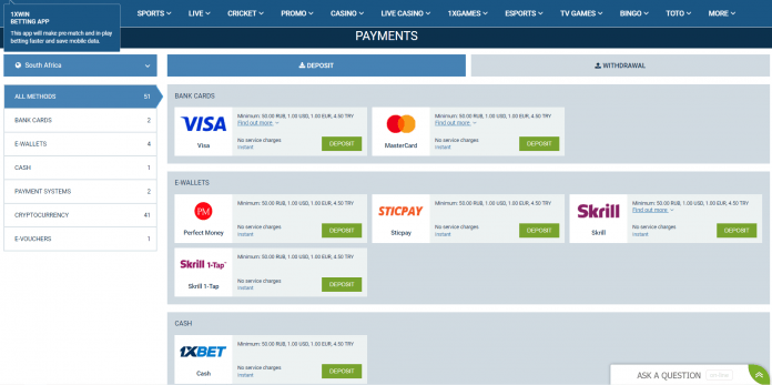 1Xbet payments at betsoft
